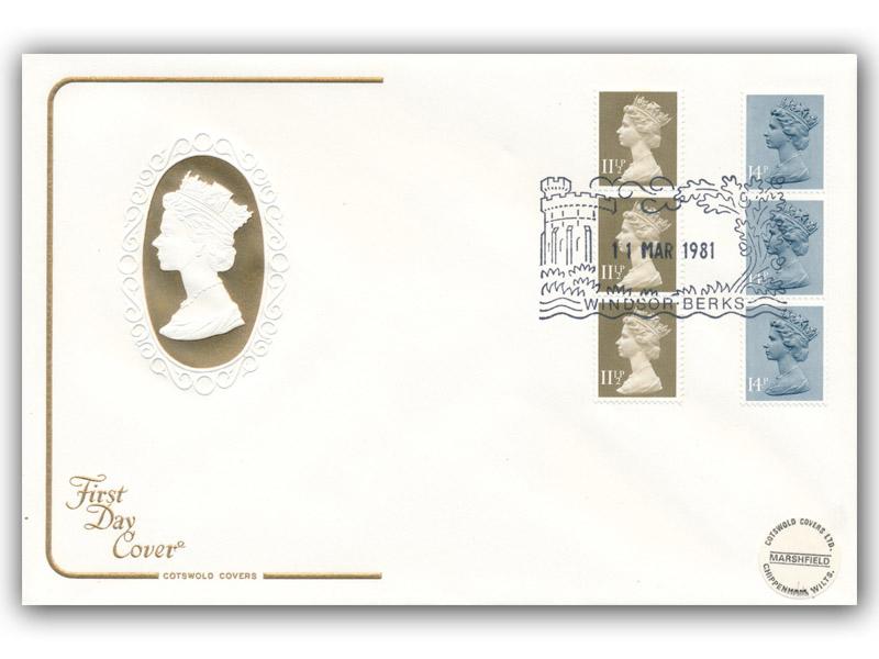 1981 11 1/2p & 14p coil, Windsor postmark
