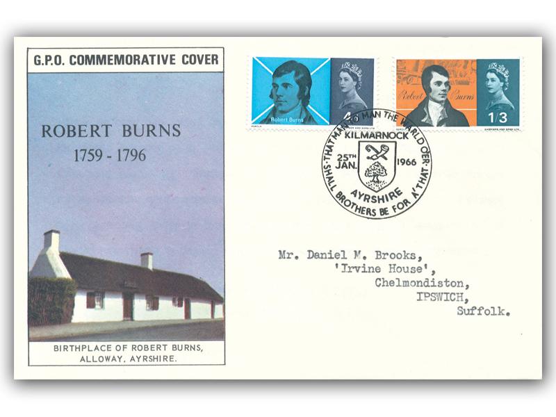 1966 Robert Burns, ordinary, Kilmarnock 34mm postmark