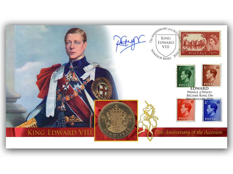 Accession King Edward VIII - 75th Anniversary Coin Cover, signed Rufus Wright