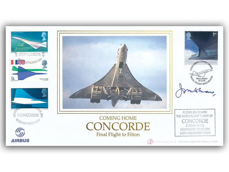Concorde Final Flight to Filton Flown Cover signed by John Cochrane