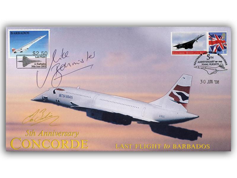 2008 London to Barbados Final Flight 5th anniversary, signed Les Brodie & Mike Bannister