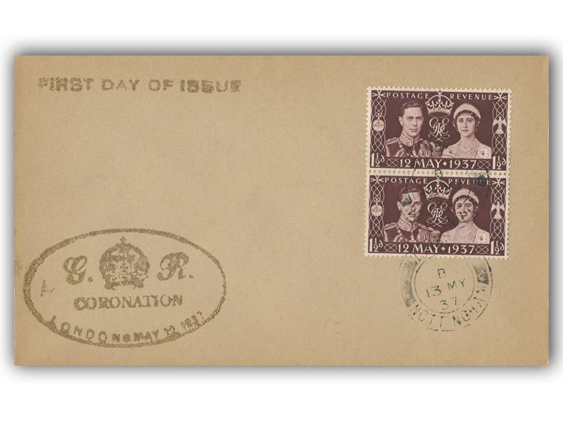 1937 Coronation, Nottingham CDS, Stamp Pair