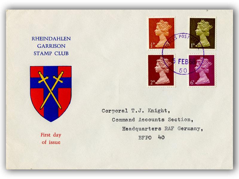 1968 New Values, BFPO 980 CDS, Rheindahlen Garrison Stamp Club cover, typed address