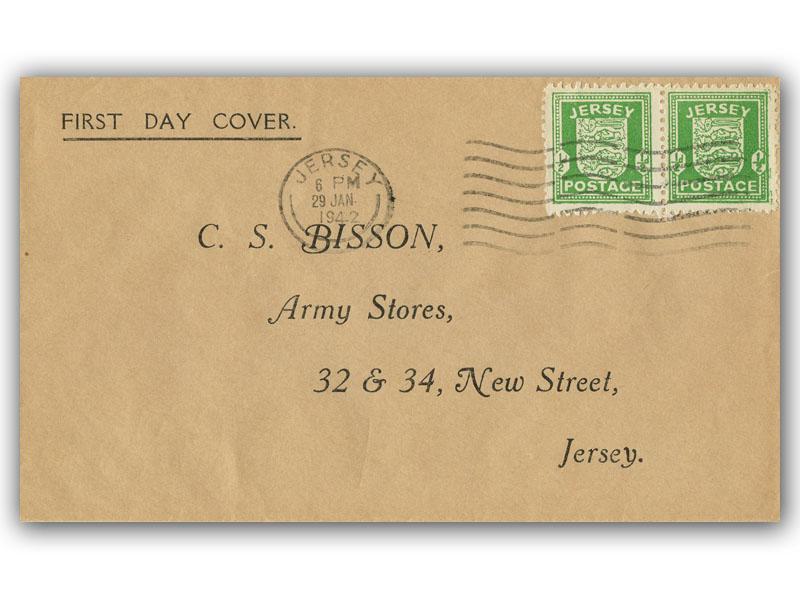 1942 1/2d Jersey Arms, plain cover