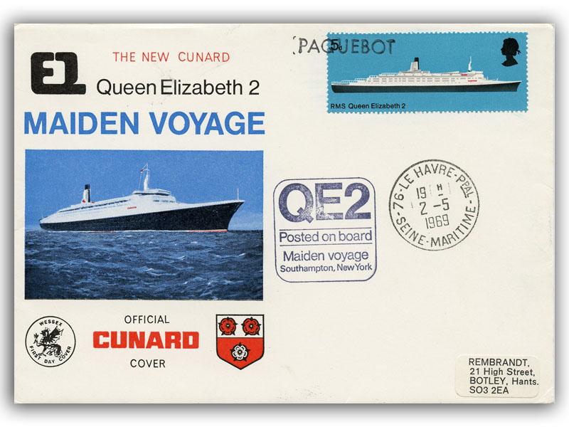 1969 RMS QE2 Maiden Voyage, Le Harve Postmark, Wessex