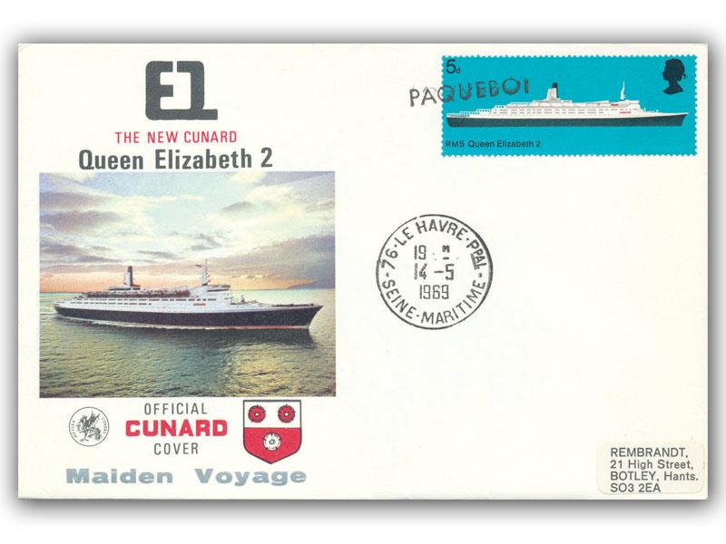 1969 RMS QE2 Maiden Voyage, Le Harve Postmark, Conisseur