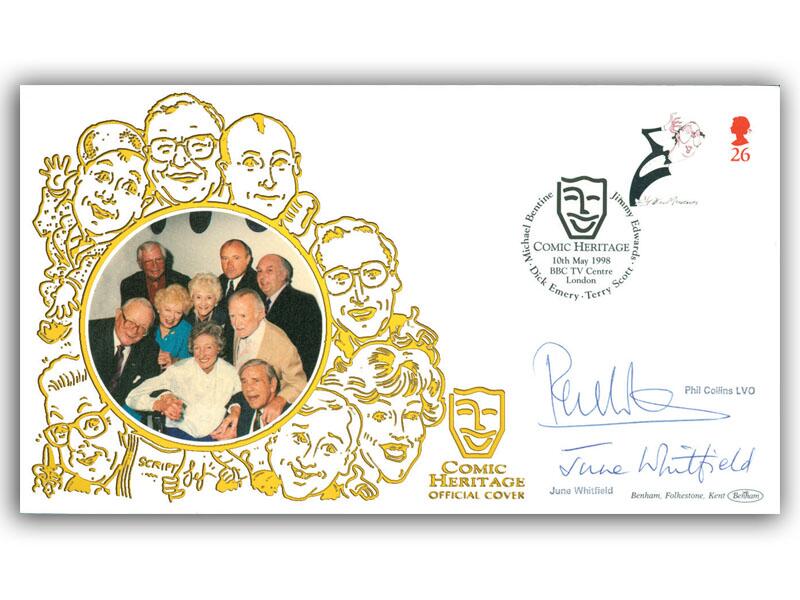 June Whitfield and Phil Collins signed Comic Heritage cover