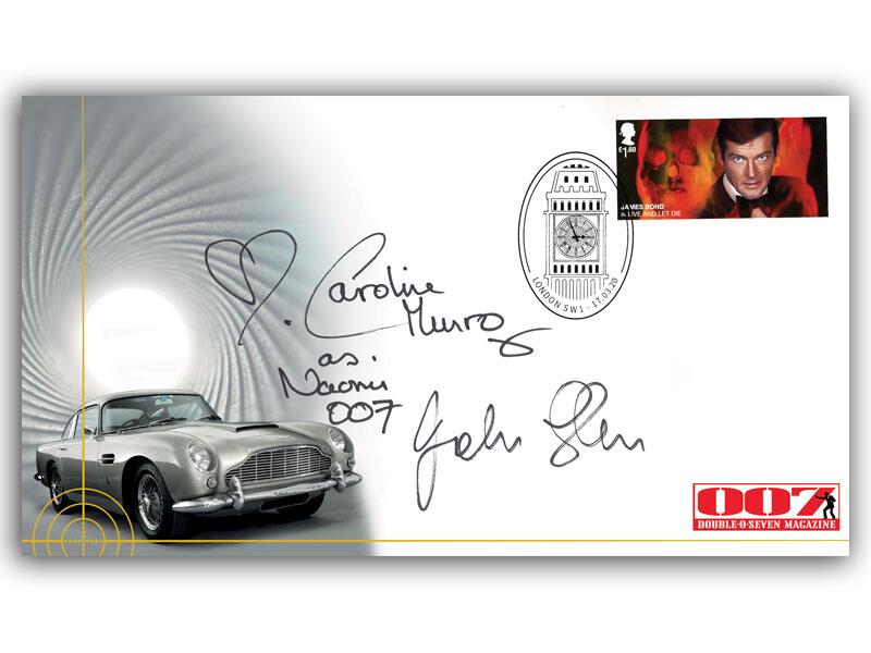 James Bond single stamp signed John Glen and Caroline Munro