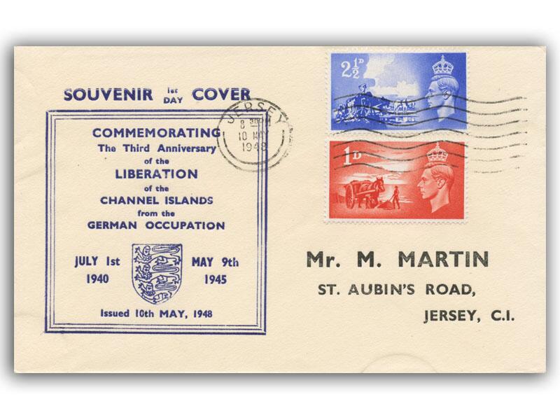 1948 Liberation, Jersey slogan, Blue Coat of Arms cover