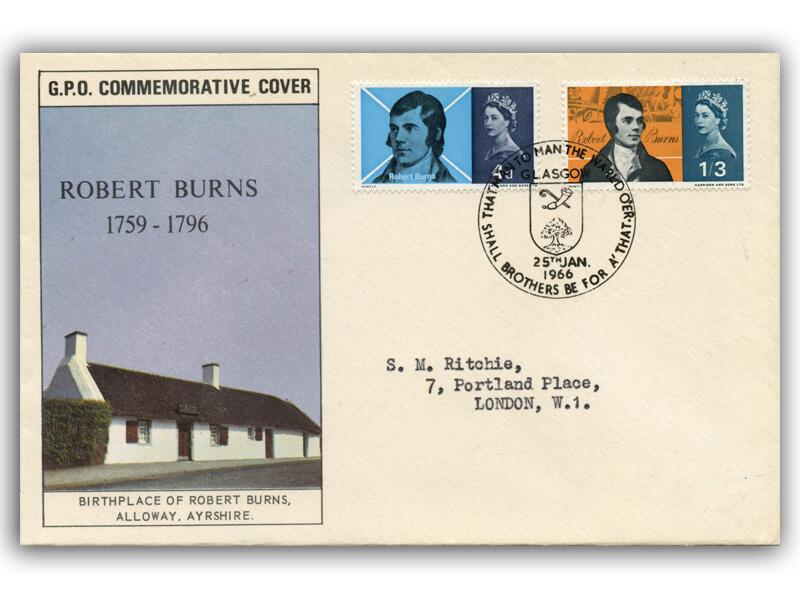 1966 Robert Burns, ordinary, Glasgow 34mm postmark