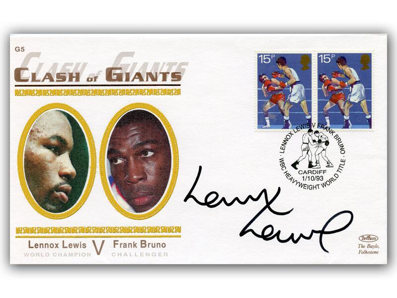 Lennox Lewis signed 1993 Clash of Giants cover