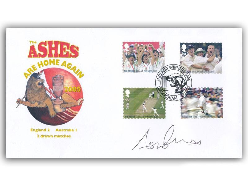 England Ashes Win - Stamps from Miniature Sheet, signed by Ashley Giles