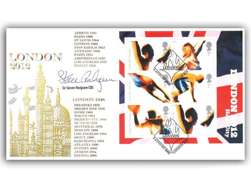 London Wins 2012 Olympic Bid - miniature sheet, signed by Sir Steven Redgrave