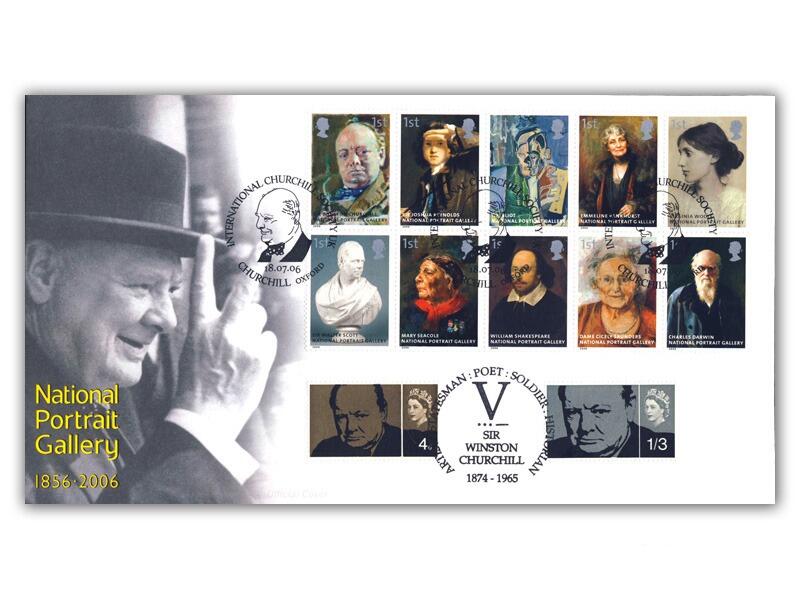 National Portrait Gallery - Churchill Stamp Cover and 1966 Churchill stamps