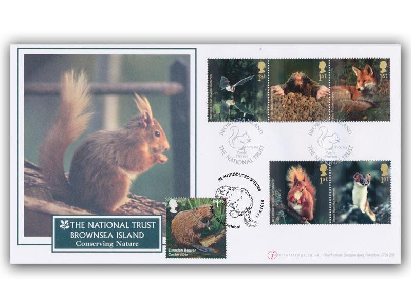 Woodland Animals - Brownsea Island red squirrel, double postmark