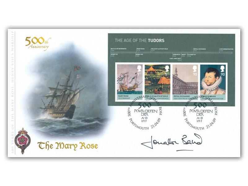 Age of the Tudors - Mary Rose, Miniature Sheet, signed by Admiral Sir Jonathon Band