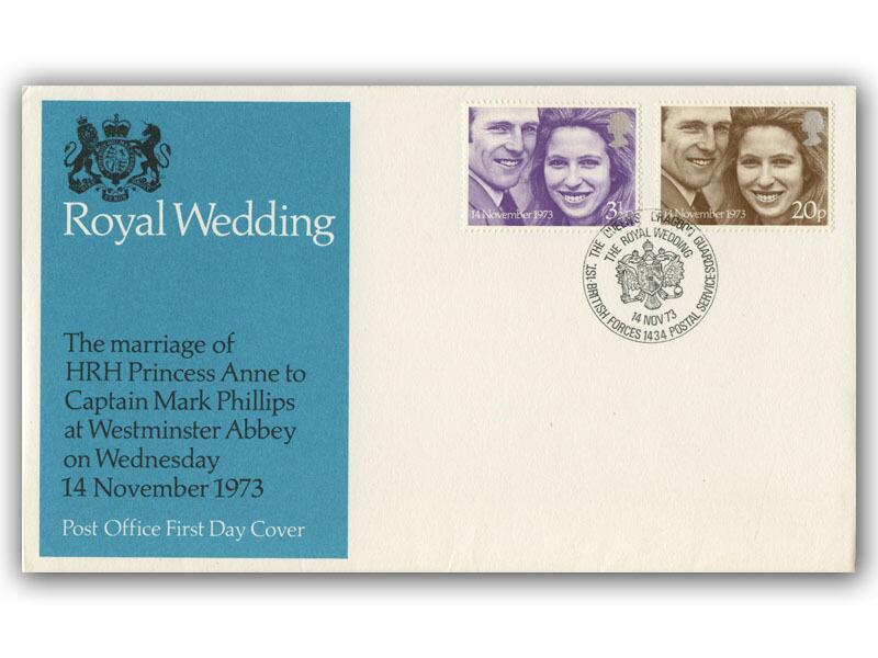 1973 Royal Wedding, Queen's Dragoons BFPS 1434 postmark