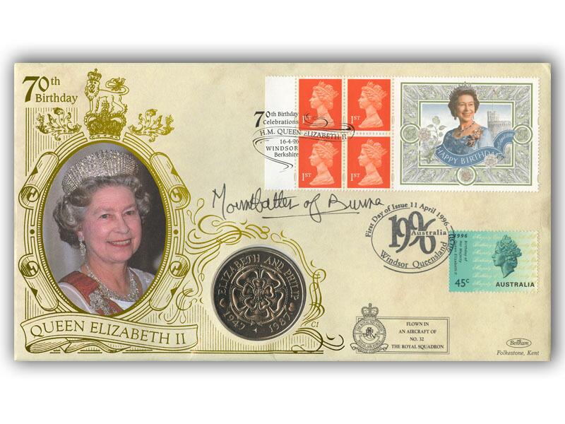 1996 Queens 70th Birthday coin cover, signed Countess Mountbatten of Burma