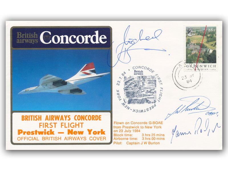 1984 BA Concorde Prestwick - New York crew signed flown cover