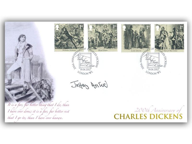 Charles Dickens Stamps from Miniature Sheet Cover Signed Jeffery Archer