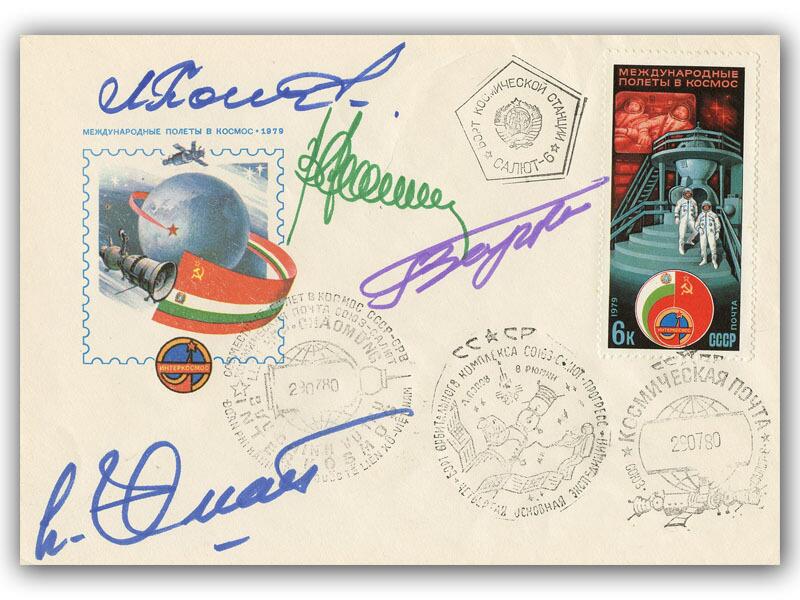 1980 Soyuz 35/37 crew signed cover. Flown in Space!