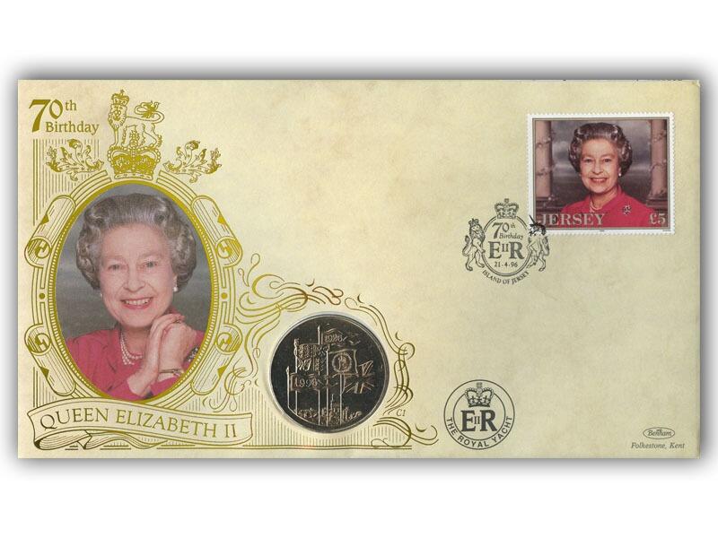 1996 Benham Jersey coin cover for the 70th Birthday of Queen Elizabeth II