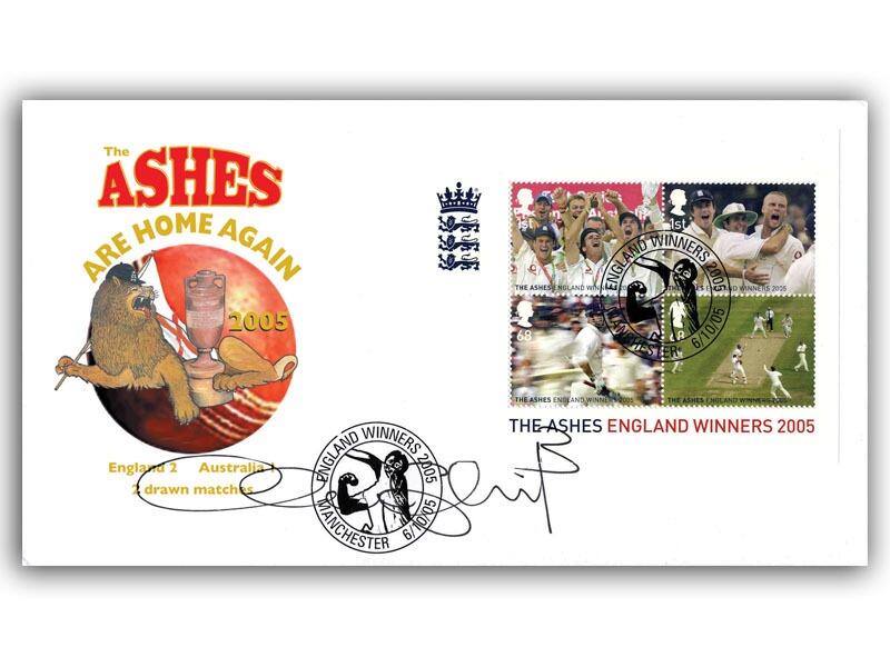Ashes miniature sheet, Manchester, signed by Andrew "Freddie" Flintoff