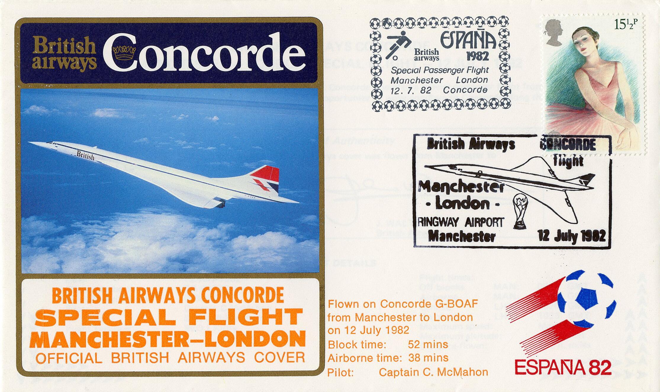 1982 BA Concorde Manchester - London flown cover