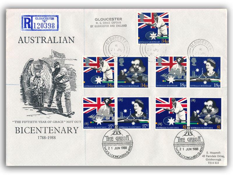 1988 Australian Bicentenary, Australia & GB stamp double