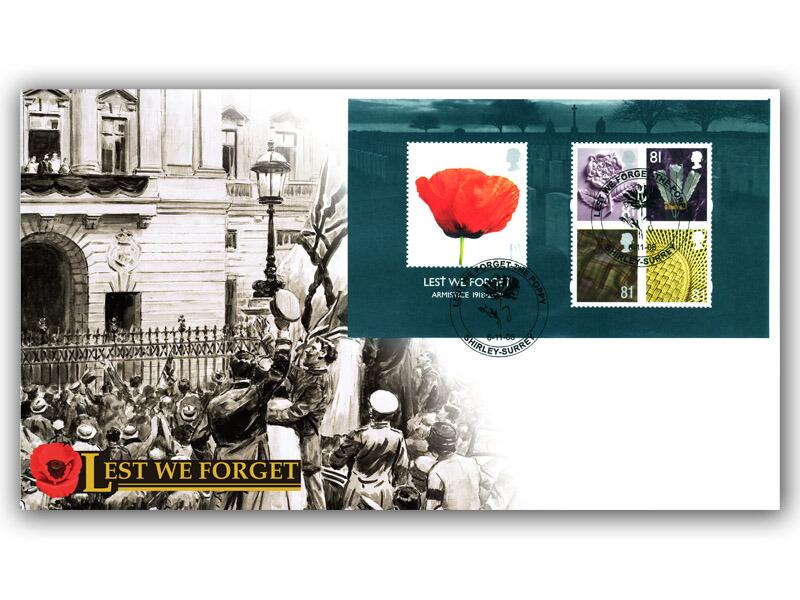 Lest We Forget Miniature Sheet, Shirley Postmark