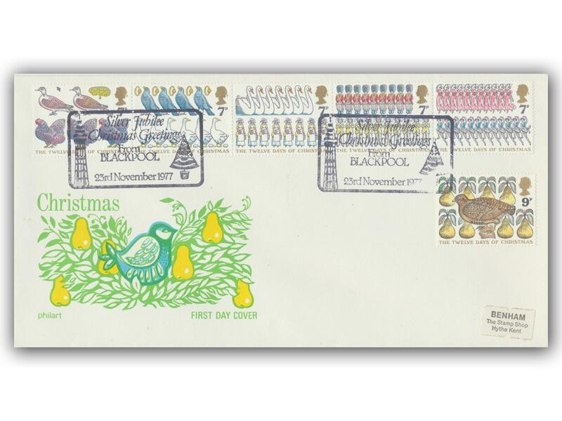1977 Christmas, Blackpool postmark, Philart cover