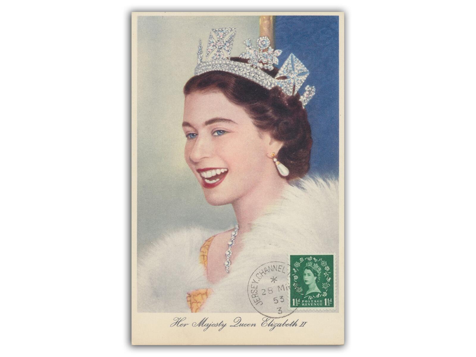 1952 1½d Wilding, Jersey CDS, Tuck's Postcard