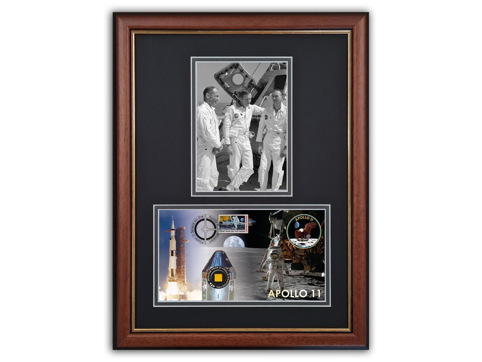 Apollo 11 Kapton Gold Foil - Brown Frame Astronauts Image