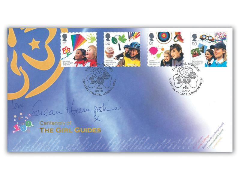 Girl Guides Centenary Stamps from Miniature Sheet Signed by Susan Hampshire