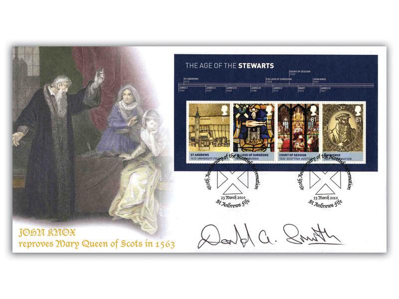 House of Stewart - John Knox Miniature Sheet Cover Signed Dr Donald Smith