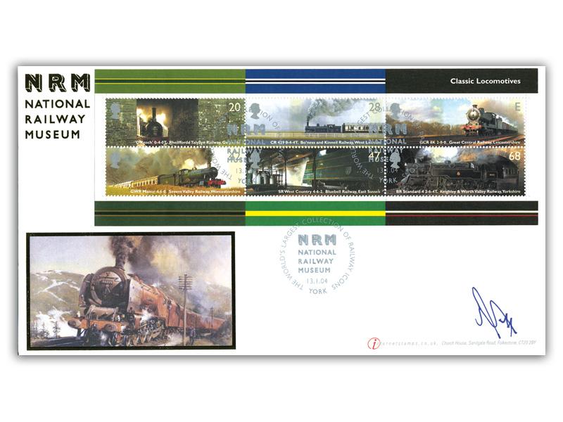 Classic Locomotives - National Railway Museum miniature sheet, signed by Andrew Scott
