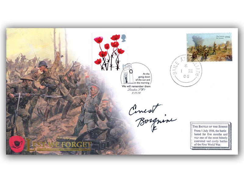 Lest We Forget - Battle of the Somme Single Stamp, signed by Ernest Borgnine