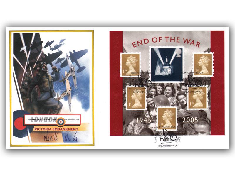 60th Anniversary of the End of WWII - miniature sheet, signed by Neville Duke