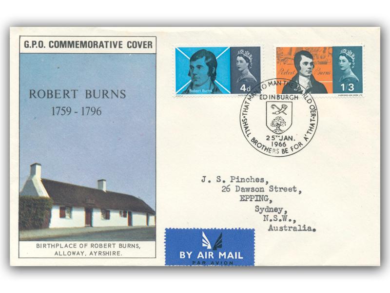 1966 Robert Burns, ordinary, Edinburgh 34mm postmark