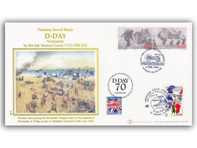 2004 D-Day 60th anniversary, Isle of Man & French, plus 2014 D-Day 70th anniversary postmark