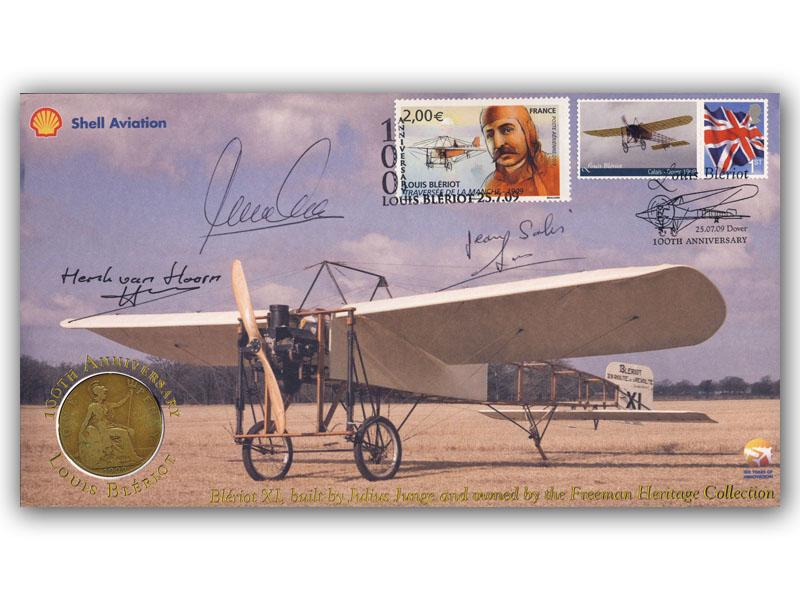 2009 Channel Flight Centenary coin cover, triple signed