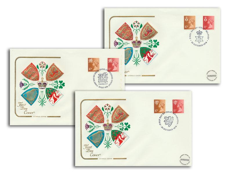 1976 10p & 11p Regionals Full Set, Three Postmarks