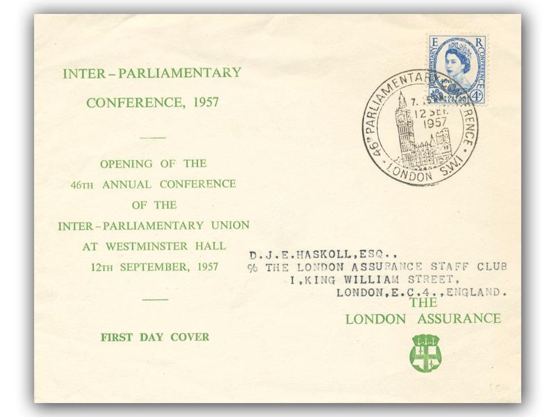 1957 Parliament, Big Ben 7.15pm postmark, London Assurance