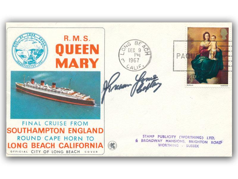 John Treasure Jones signed 1967 RMS Queen Mary Final Cruise, Long Beach paquebot
