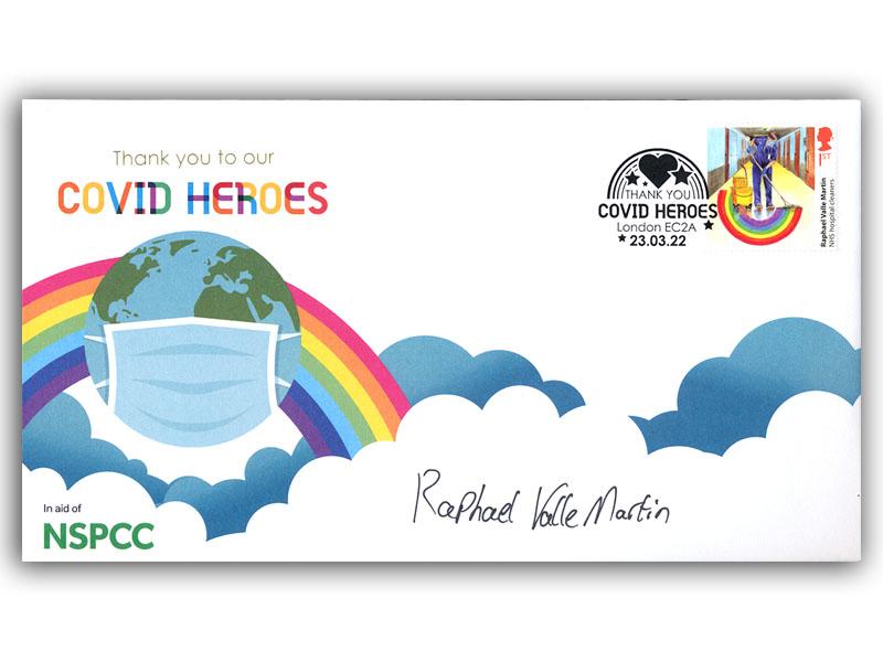 Covid Heroes Cover, stamp designer signed