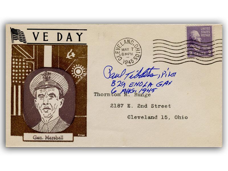 Paul Tibbets signed 1945 VE Day, General Marshall cover