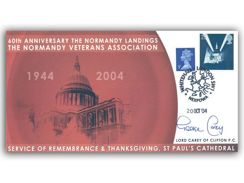 George Carey, signed 2004 60th anniversary of the Normandy Landings - The Normandy Veterans Association, Service of Remembrance St pauls Cathedral cover