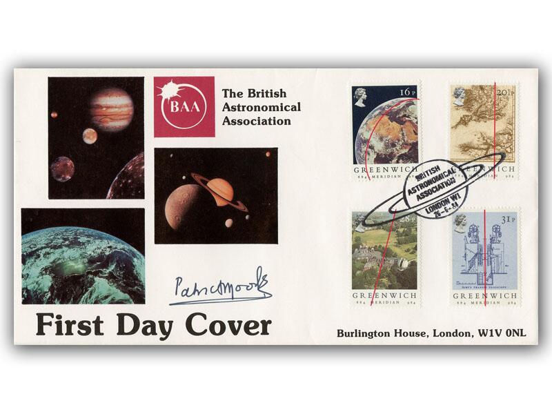 Sir Patrick Moore, signed 1984 Greenwich Meridian, British Astronomical Association cover
