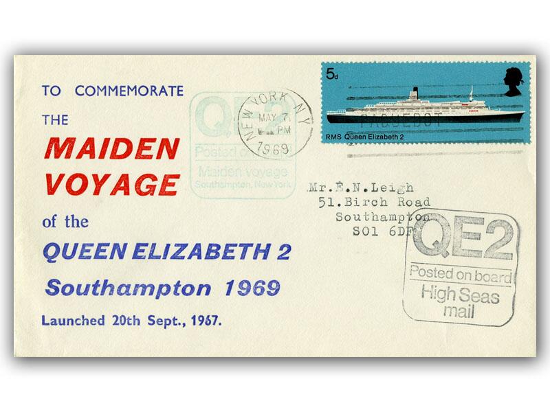 1969 QE2 Maiden Voyage, New York postmark