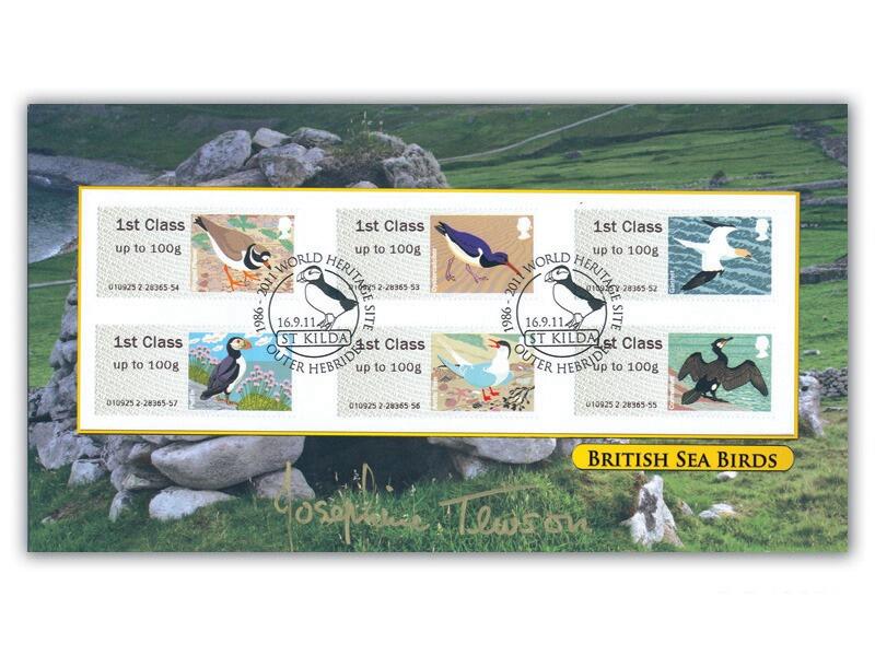 Post & Go - British Sea Birds, Machine stamps, signed by Jo Tewson